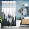 thumbnail image 6 of No Hook Black Pine Forest Shower Curtain with Snap in Liner Set, Misty Tree Clouds Nature Waterproof Fabric Bathroom Curtains with See Through Top Window, Hotel Style Stall 54 x 78 Inch, 6 of 9