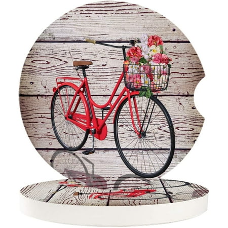 

ZHANZZK Valentines Day Bicycle and Flower on Wooden Grain Set of 6 Car Coaster for Drinks Absorbent Ceramic Stone Coasters Cup Mat with Cork Base for Home Kitchen Room Coffee Table Bar Decor