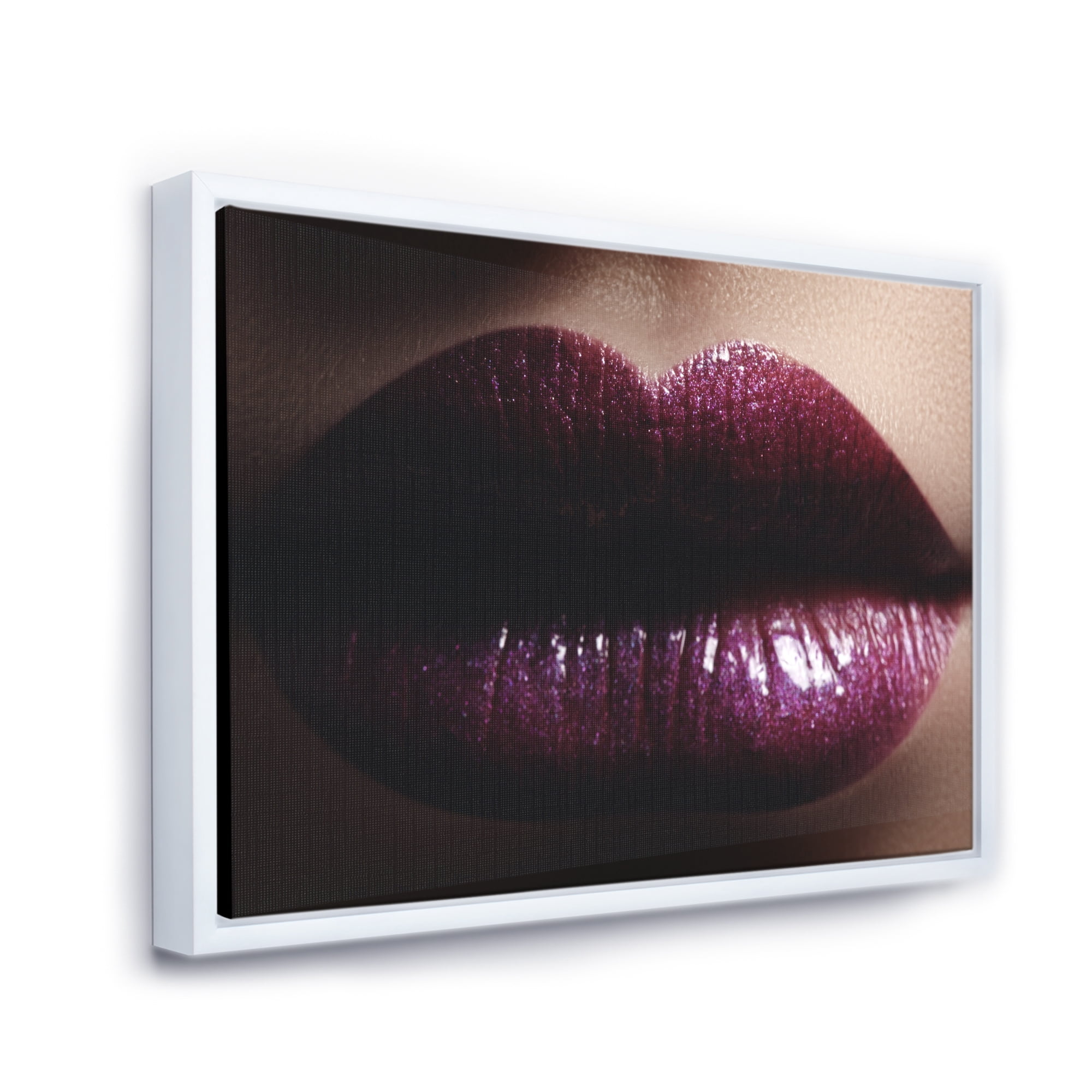 Close-Up Of Woman Plump Lips With Glitter 32 in x 16 in Framed Photography Canvas Art Print, by Designart