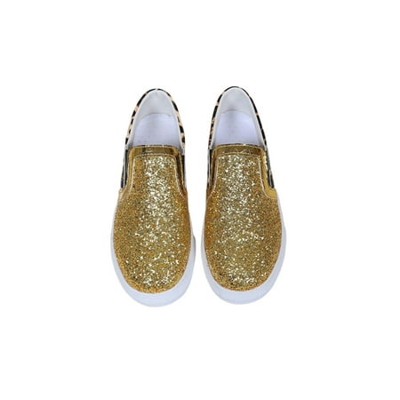 

Crocowalk Womens Casual Shoes Slip On Flats Glitter Loafers Women Boat Shoe Outdoor Fashion Thick Sole Moccasins Gold 7.5