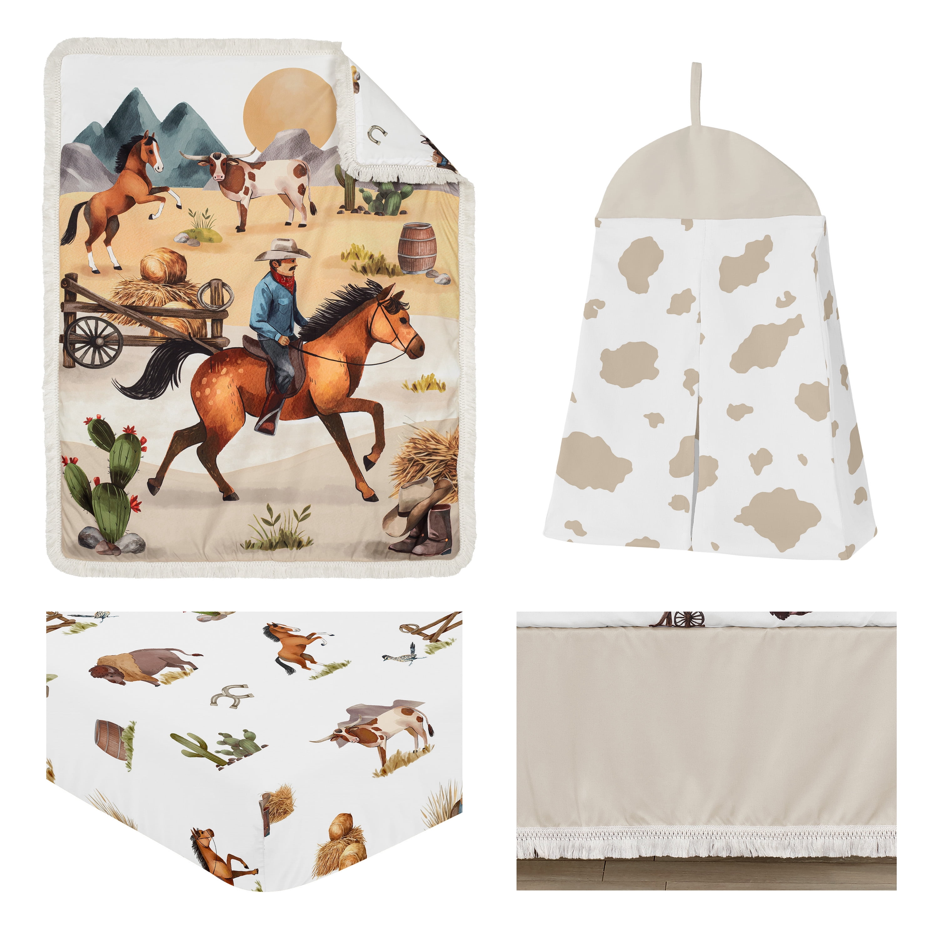 Sweet Jojo Designs Country Western Taupe Red and Blue 4 Piece Crib Bedding Set
