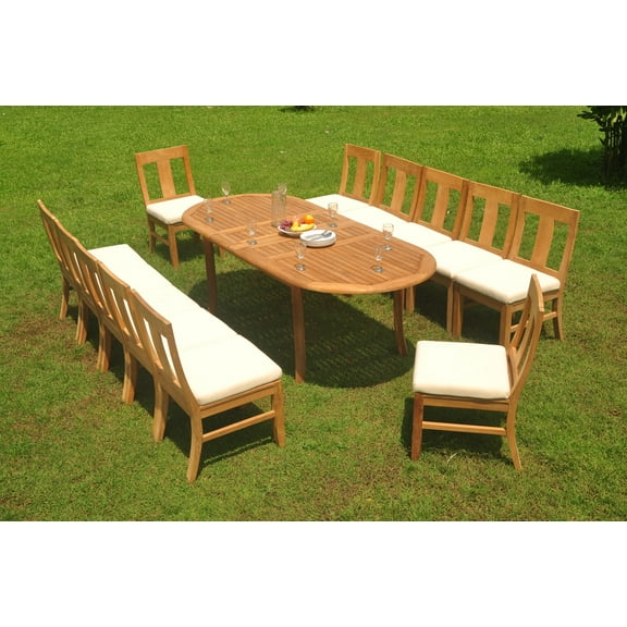 Grade-A Teak Dining Set: 12 Seater 13 Pc: 94" Double Extension Oval Table And 12 Osborne Armless Chairs Outdoor Patio WholesaleTeak #WMDSWVm