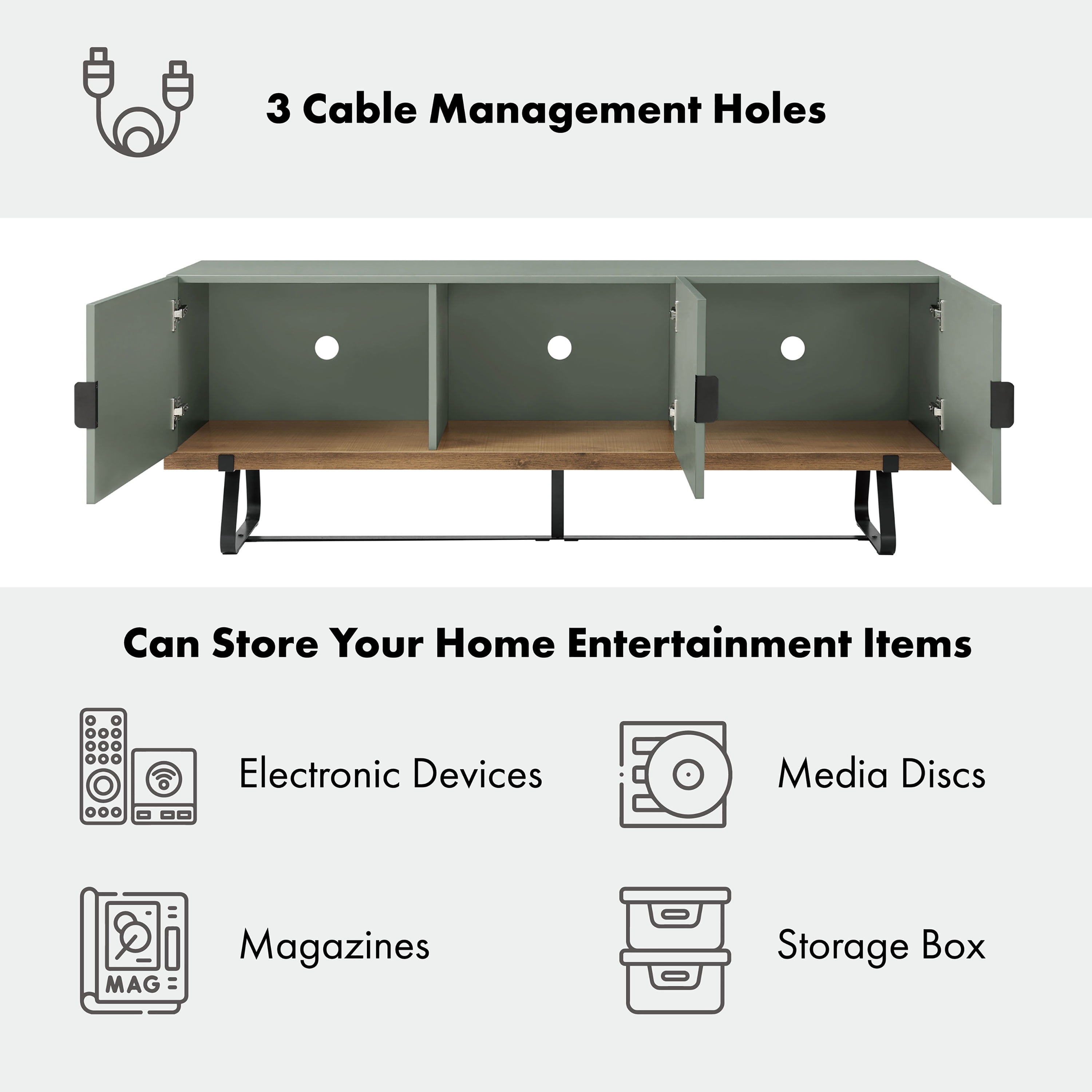 Furniture of America Kono Contemporary Television Stand for TV's up to 65", Sage Green
