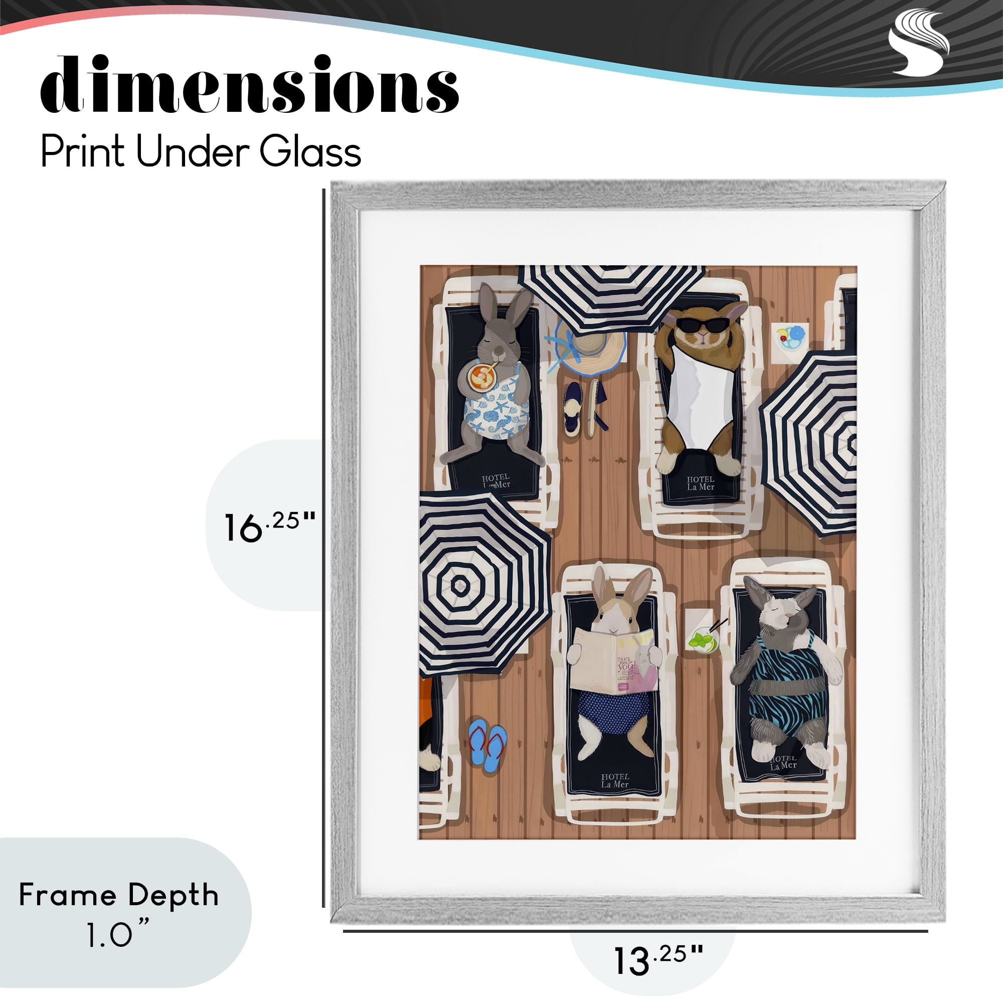 Stupell Industries Rabbits at Hotel La Mer Gray Framed Print Under Glass, design by Hanna Melin
