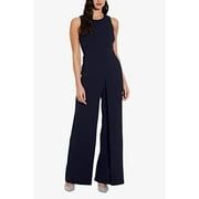 Adrianna Papell Crew Neck Sleeveless Back Zipper Wide Leg Jumpsuit-MIDNIGHT / 4