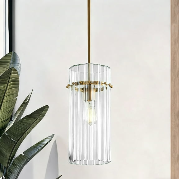 Luxury Tube Crystal Shade Pendant Light with Brass Metal, Vintage Finial Detail Ceiling Light, Elegant Design Ceiling Lamp over Kitchen Island, for Bedroom, Dining Room
