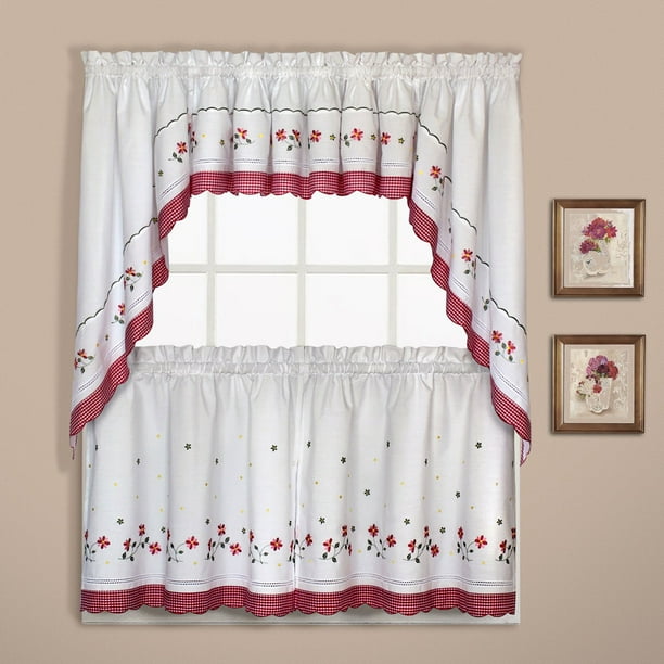Gingham 60 X 36 Window Curtain Cafe Kitchen Tier Pair Red Com Gingham 60 X 36 Window Curtain Cafe, Red Polka Dot Kitchen Curtains