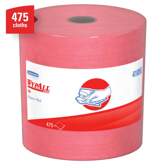 WypAll PowerClean X80 Cloths Heavy Duty Wipes (41055), Jumbo, Extended Use Towels, Red (1 Roll of 455 Sheets, 455 Sheet Total)