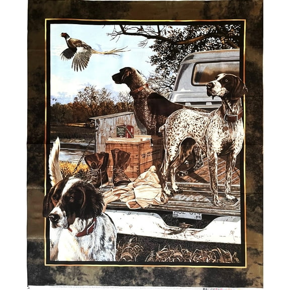 1 Panel - Hunting Dogs Cotton Fabric Panel (Great for Quilting, Sewing, Craft Projects, Wall Hangings, and More) 36" X 44"