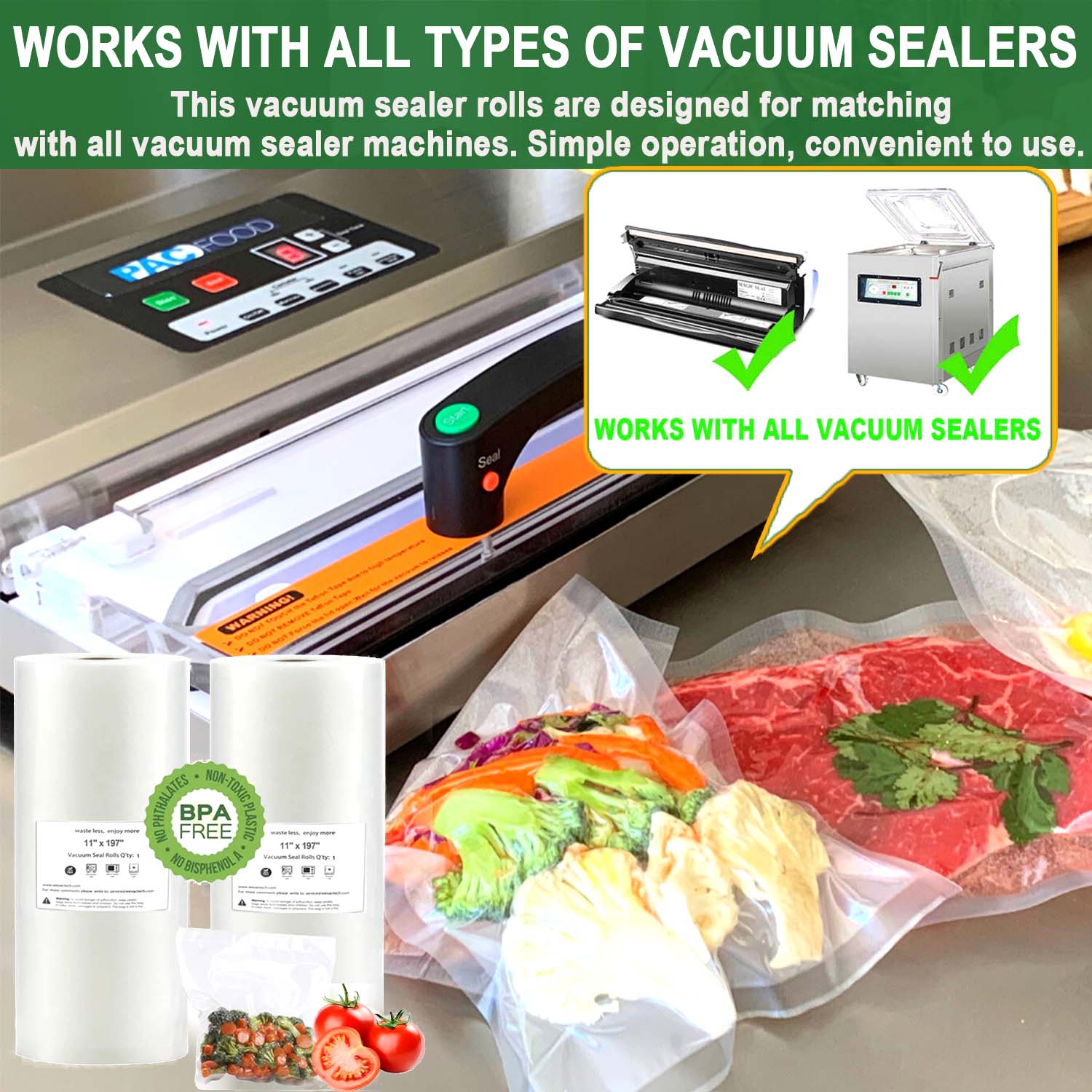 Camkey Vacuum Sealer Bag Rolls, 11" x 197", 2-Pack photo 3