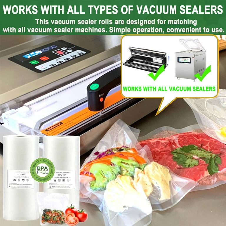 2 Pack Vacuum Sealer Bags 11 x 197 Rolls for Food Storage Saver, Seal A Meal,.Commercial Grade, BPA Free, Heavy Duty, Great for VAC Storage, Meal
