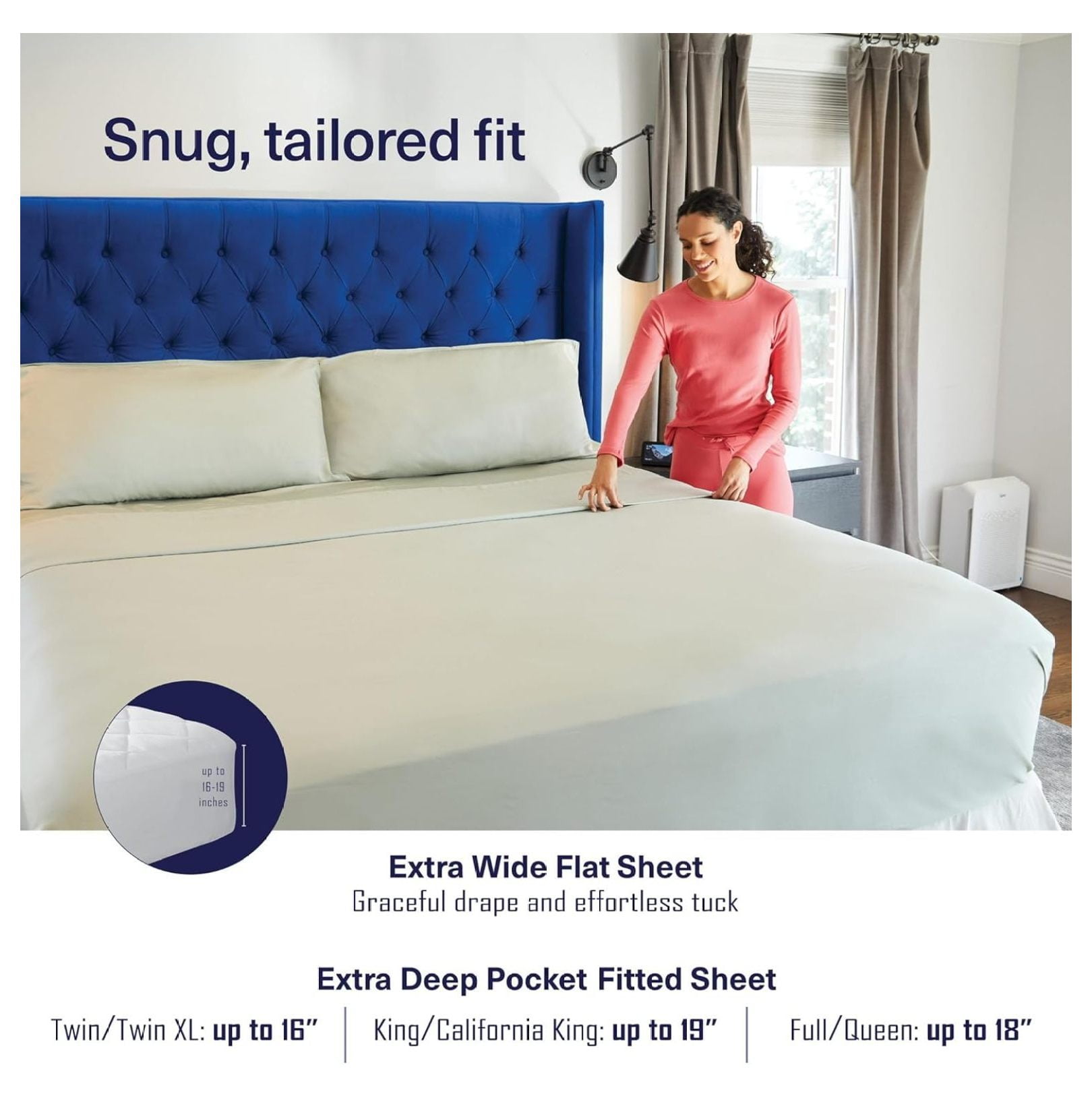 100% Bamboo Viscose Flat Sheet Extra Wide Flat Sheet | Flat Sheet ( - Coastal Blue)