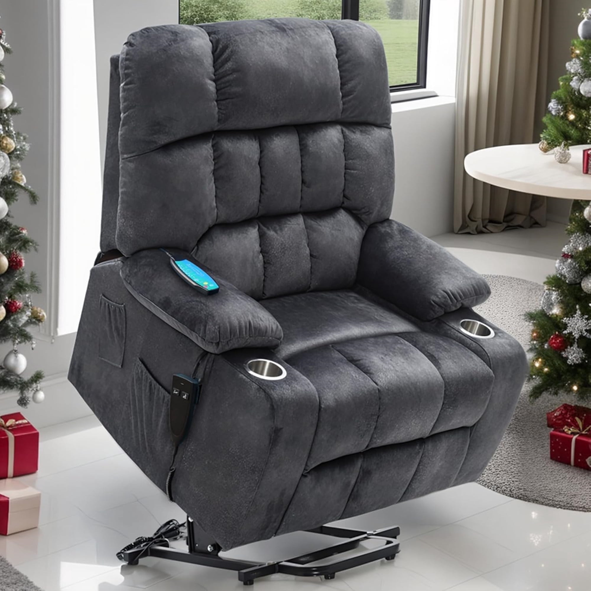 LITVZ Heavy Duty Recliner Chairs with Cup Holders for Adults Big and Tall, Oversized Power Recliner Lift Chair for Elderly, Heat and Massage, Stand Up, Lay Flat 160 Degree Sleeping