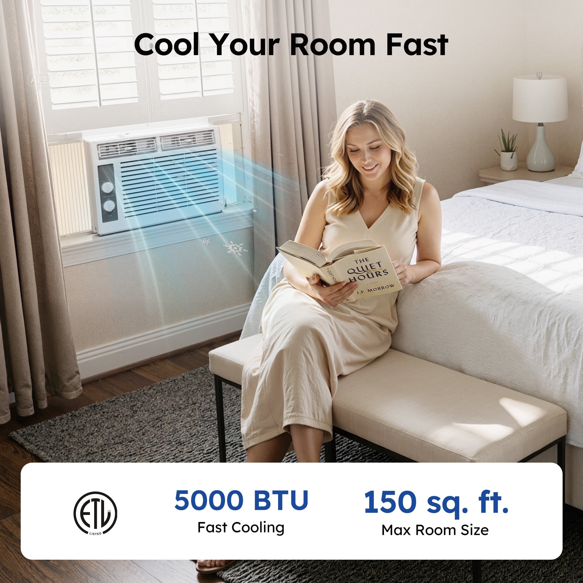 SIMZLIFE 5,000 BTU Window Air Conditioner, Cools Up To 150 Sq Ft, Knob,2 Cooling Modes,Without Remote Control, White
