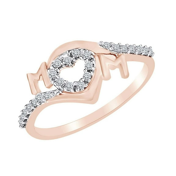 AFFY Round Cut Natural Diamond Open Heart Mom Ring In 14K Rose Gold Over Sterling Silver-7.5, (0.16 Cttw)