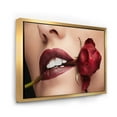 thumbnail image 3 of Designart 'Girl With Red Lipstick Holding A Rose In Mouth' Modern Framed Canvas Wall Art Print, 3 of 5