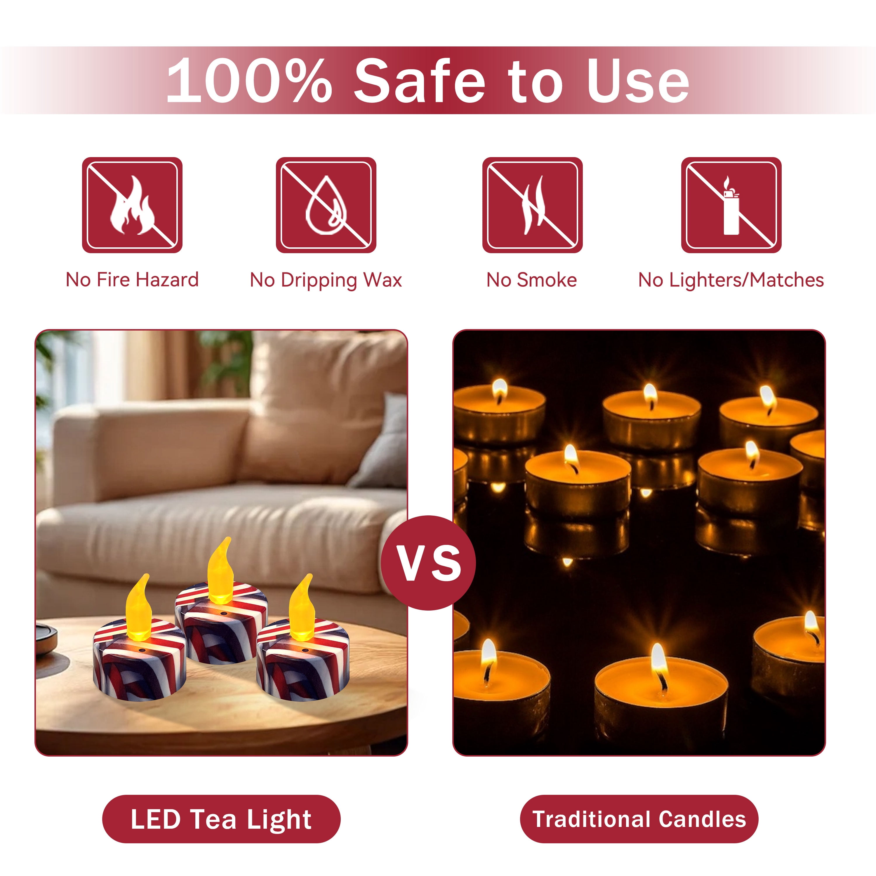 Mosaic Handmade LED Tealight Candles with Remote, Printed Flameless Tea Light for Home Décor, 2.2 Inch Diameter LED Flameless Candle,12pcs