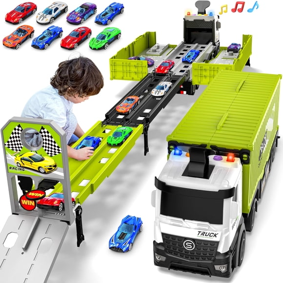 Pista de carreras Toy Carrier Truck con 8 coches de carreras para niños de más de 3 años