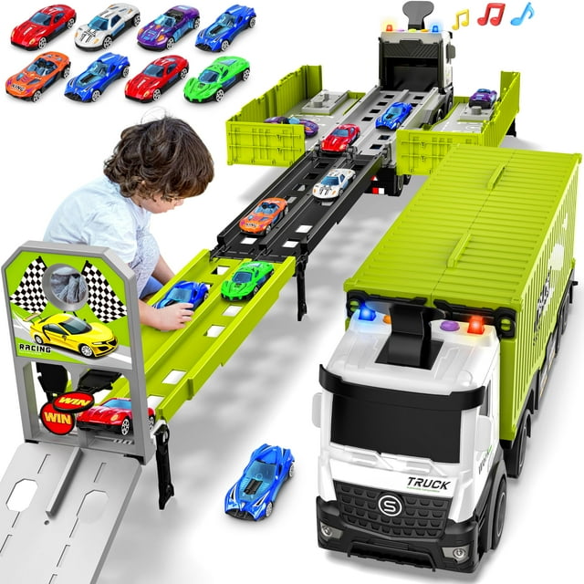 Pista de carreras Toy Carrier Truck con 8 coches de carreras para niños de más de 3 años
