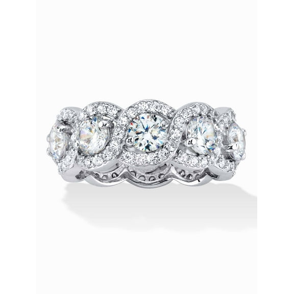 PalmBeach Jewelry 4.60 TCW Rose or White Cubic Zirconia Gold-Plated or Platinum-Plated Silver Halo Crossover Eternity Ring