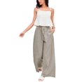 thumbnail image 1 of Pantalones anchos Yeokou de algodón a rayas con cordón para mujer, 1 of 9