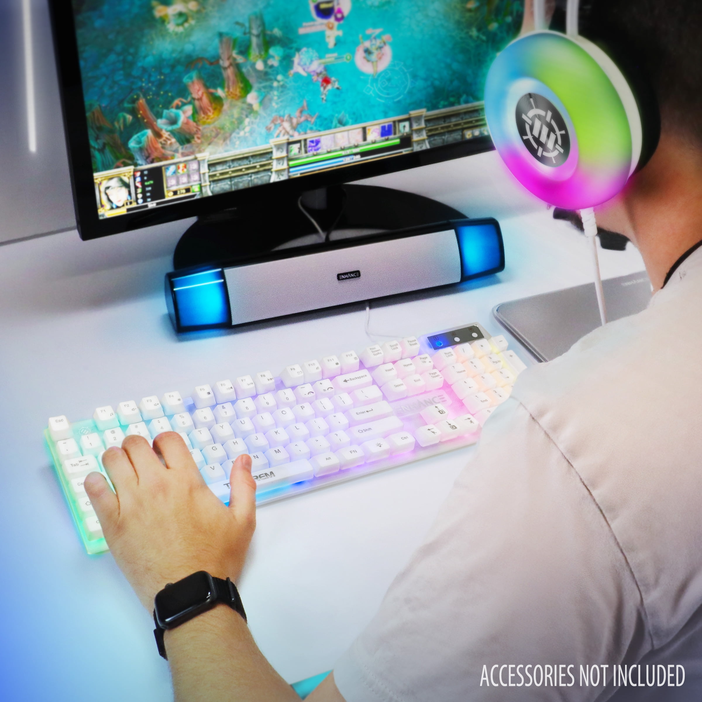 ENHANCE Theorem 3 White Keyboard - Gaming Keyboard with a White Design, Mechanical Feeling Keyboard