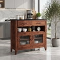 thumbnail image 3 of Demi Bonn 39" Sideboard Buffet Cabinet with 2 Drawers and 1 Open Compartment, Kitchen Storage Cabinet, Wood Coffee Bar Buffet Table for Dining Room, Brown, 3 of 9