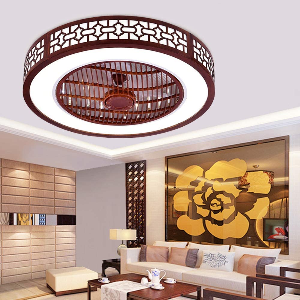 FETCOI 22 Inch Ceiling Fan with Lights, Chinese Style Invisible Flush Mount Chandelier Fan with Remote Control 2-Color 3-Speed for Living Room, Bedroom