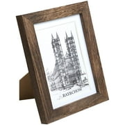 5x7 inches Rustic Brown Picture Frame, Made to Display 4x6 with Mat or 5x7 without Mat, Solid Wood, Glass Window