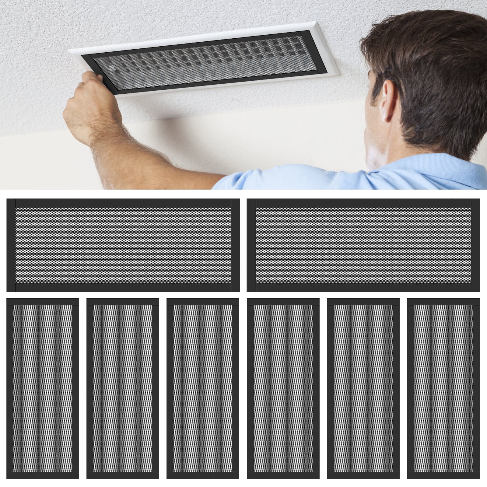 8 Pack Magnetic Mesh Floor Vent Covers 10x4 Inch Rectangle Vent Screens Filter for Home Floor Wall Ceiling Dust Catch Hair Toys Black