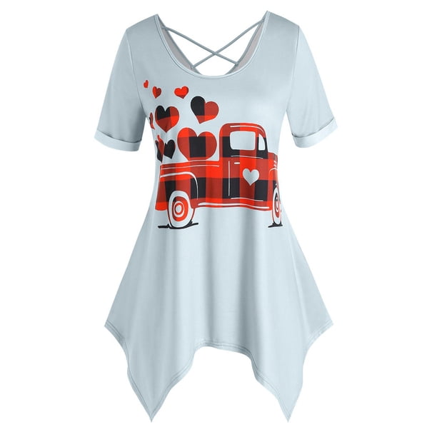 Camiseta a Cuadros Tamaño Grande Pañuelo con Estampado de Corazón Rosegal Camisetas tallas grandes