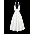 thumbnail image 5 of White Halter Neck Deep V-Neck Backless Bowknot Floral Jacquard Fit & Flare Dress, 5 of 8