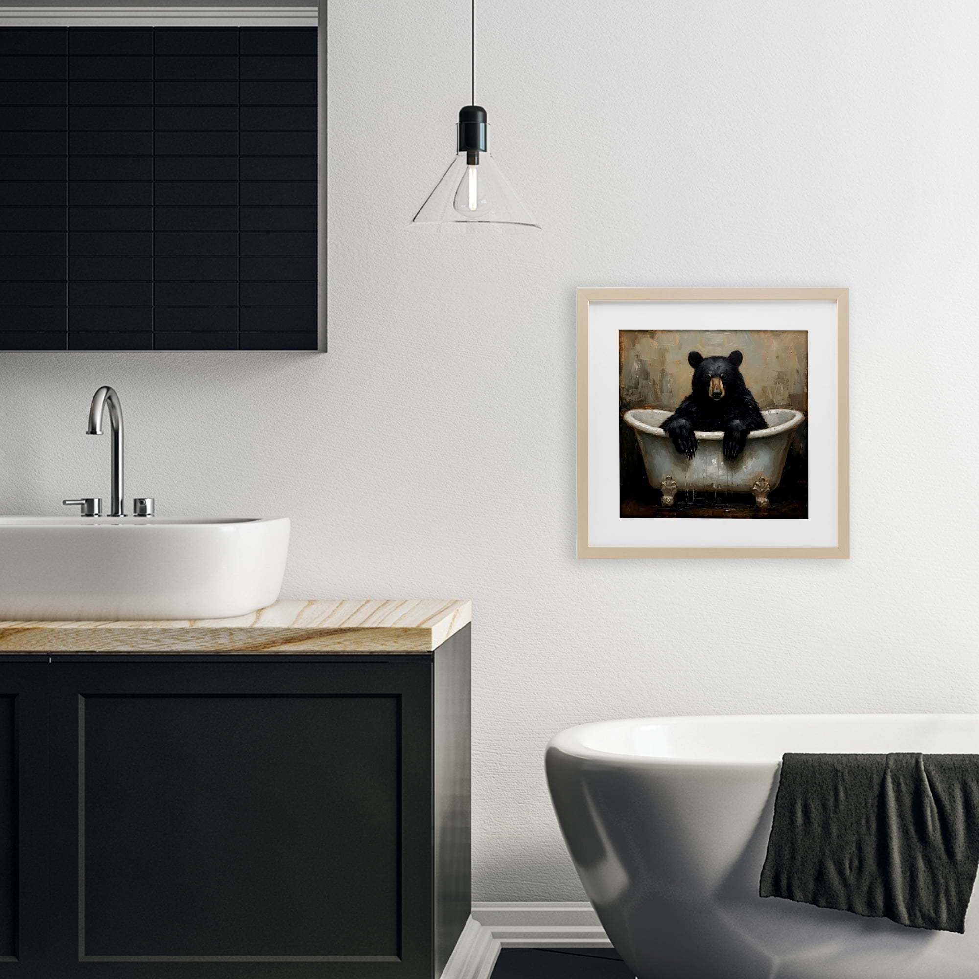 Stupell Industries Black Bear Bath Time Birch Framed Print Under Glass, design by Tina LeCour