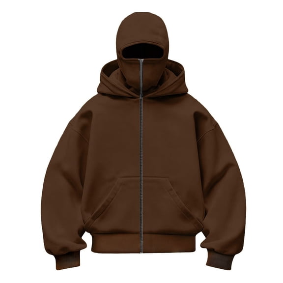Boys Girls Balaclava Hooded Sweatshirt Full Zip Double Layer Hoodies Jacket Lightweight Warm Oversized Coat Trendy Outerwear