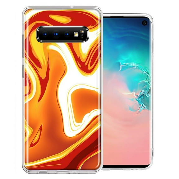 MUNDAZE For Samsung Galaxy S10 Plus Orange White Abstract Design Double Layer Phone Case Cover