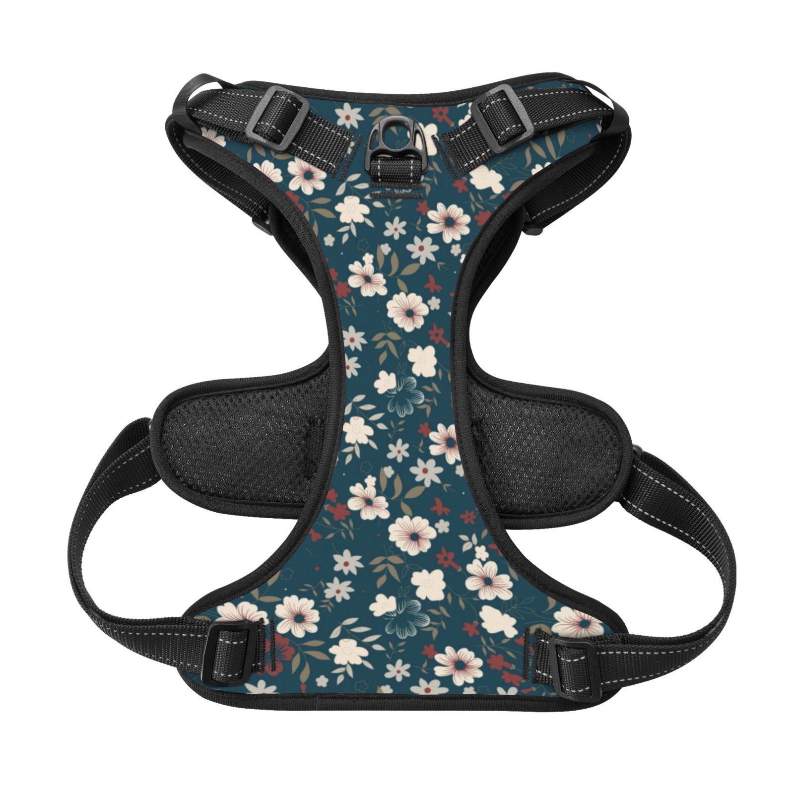 Kdxio Vintage Floral Print No Pull Dog Harness Adjustable Reflective Oxford Easy Control Medium Large Dog Harness for Training and Everyday-X-Large