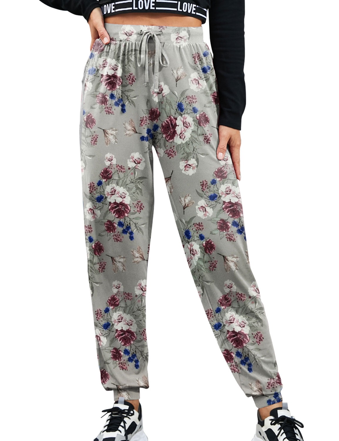 Doublju Women's Basic Comfy Drawstring Jogger Style Yoga Pajama Pants ...