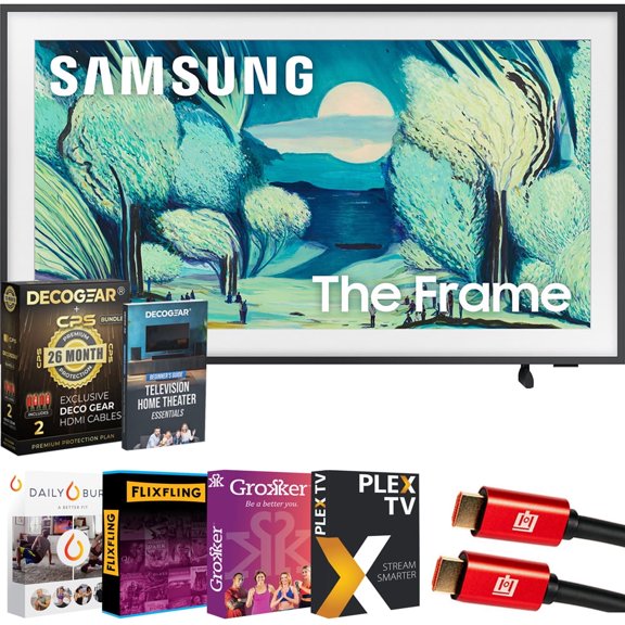 Samsung 50" The Frame LS03FA QLED 4K TV 2025 Art Mode, Vision AI | CPS Exclusive 26 Month Protection, 2x HDMI Cables, Premiere Movies Streaming & Deco Gear Complete Home Theater Beginner's Guidebook