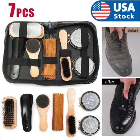 

AOK Shoe Cleaning Brushes Tools Kit Polish Boot High Heeled Leather Shine Care Case