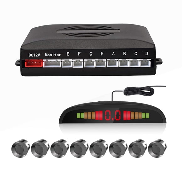 Car Auto Reverse Parking Radar System with 8 Parking Sensors Distance Detection + LED Distance Display + Sound Warning (Gray Color)