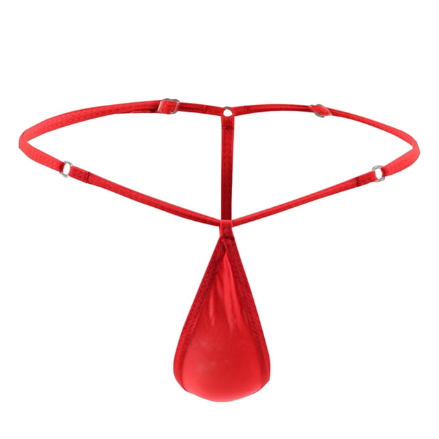 Prolriy Culottes pour Hommes sous-Vêtements Ajustés en Soie Glacée Translucide Taille Basse avec Boucle g-String T-Pants sous-Vêtements Rouges1