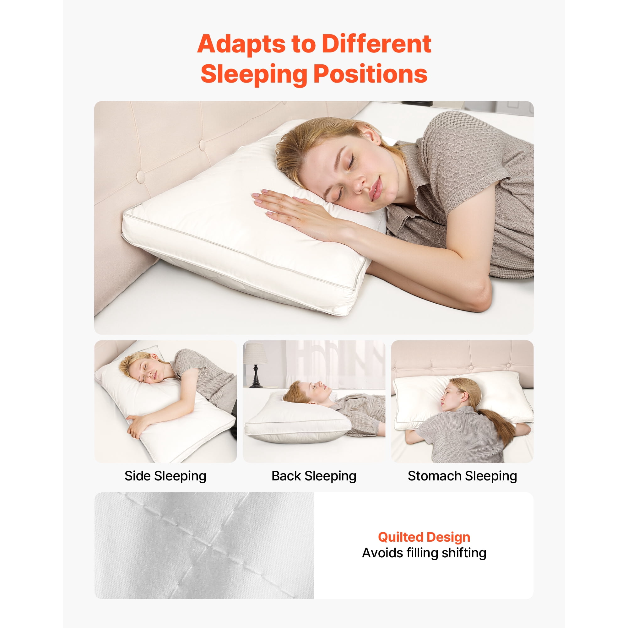 KFFKFF Set of 2 King Size Bed Pillows with Premium Down Alternative Filling, Designed for Comfort and Support, Suitable for Back, Stomach, and Side Sleepers, Ideal for Home or Hotel Bedding, White