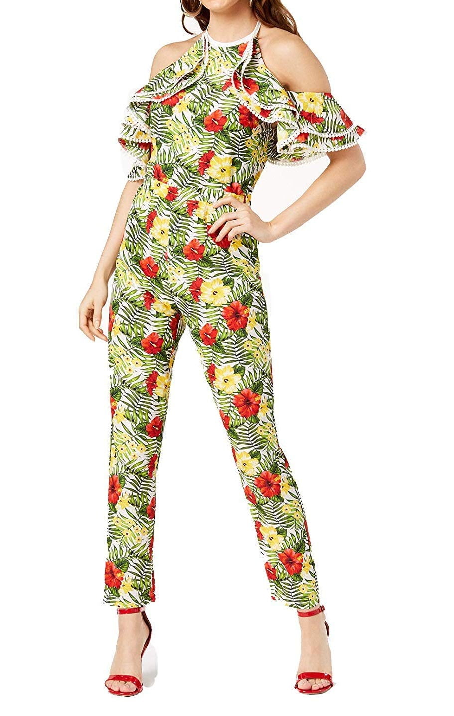 floral cold shoulder jumpsuit