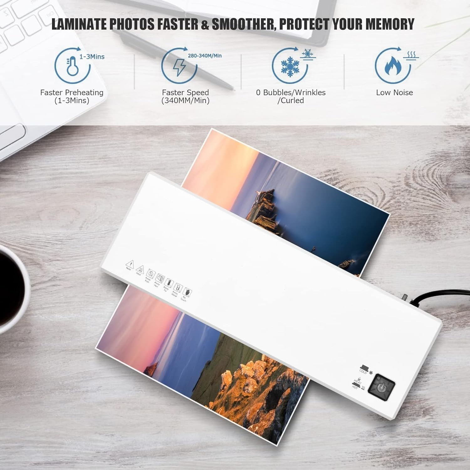 Laminator, 4 in 1 Laminator Machine with 40 Laminating Sheets, A4 Laminating Machine Hot & Cold with Paper Trimmer & Corner Rounder, 9-Inch Personal Thermal Laminator for Home School Office