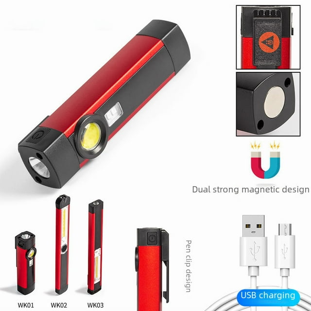 E-SMarter 10W High-Power COB LED Work Light with USB Rechargeable Battery, Red Warning Mode, Built-in Magnet & Durable ABS Construction – Handheld Portable Repair Lamp for Camping, Hiking, Night