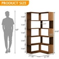 thumbnail image 2 of 6-Tier L-Shaped Corner Bookshelf - 66" Tall Wooden Freestanding Bookcase with Open Shelf Units, Walnut, 2 of 12