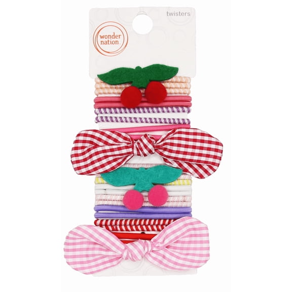 Wonder Nation Girls Assorted Hair Elastics, 24-Piece, Multi