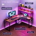 thumbnail image 5 of Casacomoda 53 Inch L Shaped Desk with LED Light & Power Outlet, Reversible L Shaped Computer Table with Shelf & Hook for Home Office, Vintage, 5 of 9
