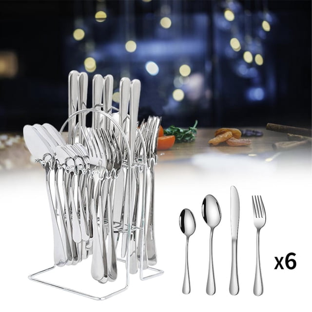 Juego de vajilla de acero inoxidable, cuchillo, tenedor, , juego de vajilla familiar, apto para lavavajillas, para cocina de restaurante - Plata Soledad Vajilla familiar