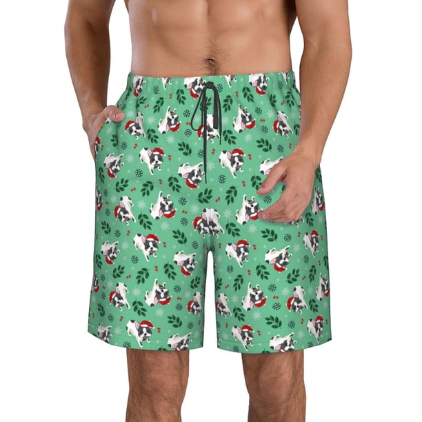 Balery Christmas French Bulldog Traje de Baño Estilo Hawaiano para Hombre, Shorts de Secado Rápido con Bolsillos-XX-Large